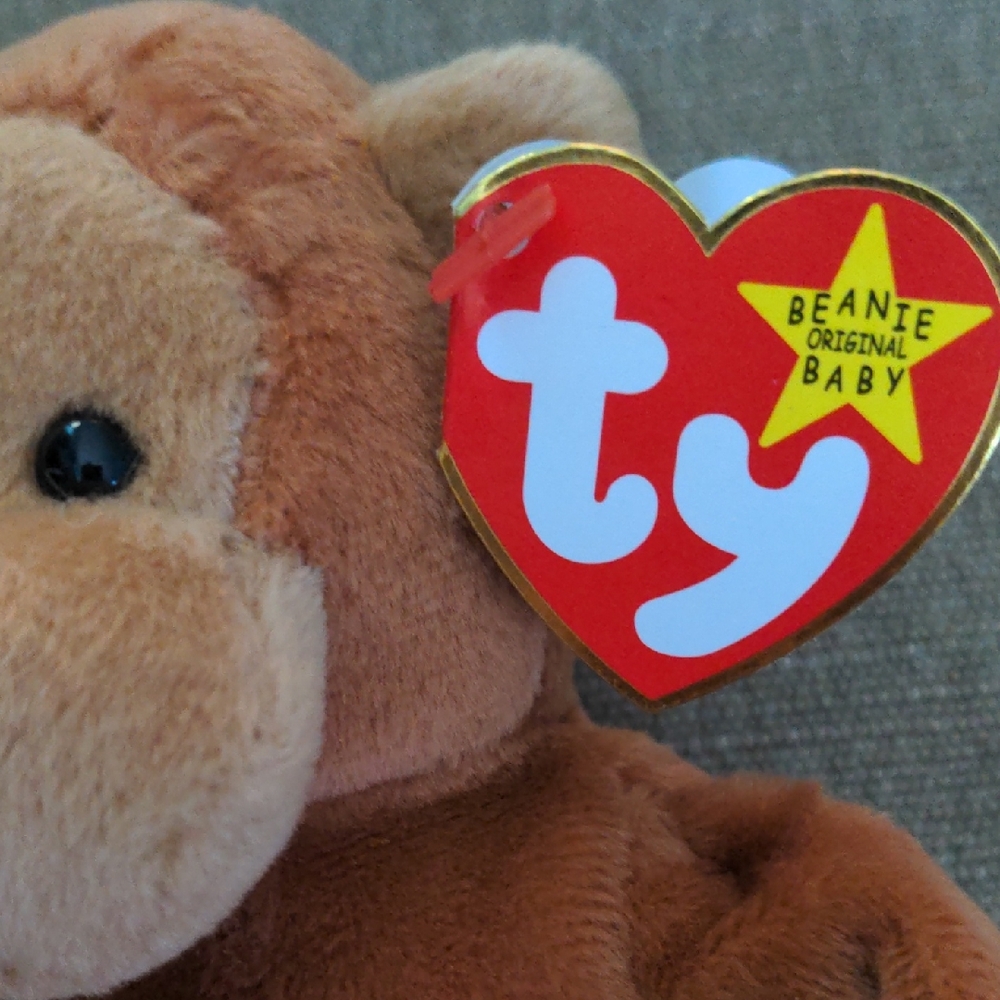 RARE Mint Condition Bongo Ty Beanie Baby Plush Brown Monkey, Tan Tail 1995 - Picture 3 of 9
